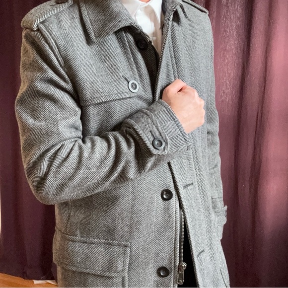 Vintage Club Monaco Herringbone Wool Trench Coat - Picture 3 of 9